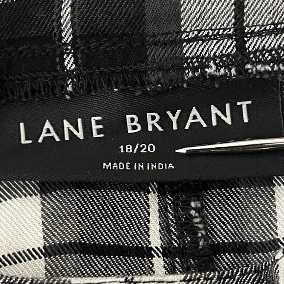 Lane Bryant Dress 18/20 Black White Flannel Plaid Square Neck Puff Sleeve Belted - Picture 6 of 10
